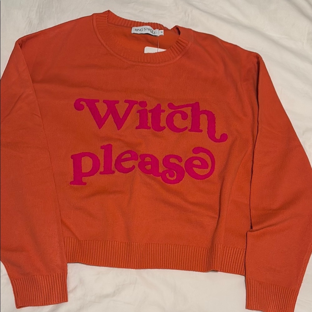 Witch Please Halloween Orange Pink Crew Neck Sweater